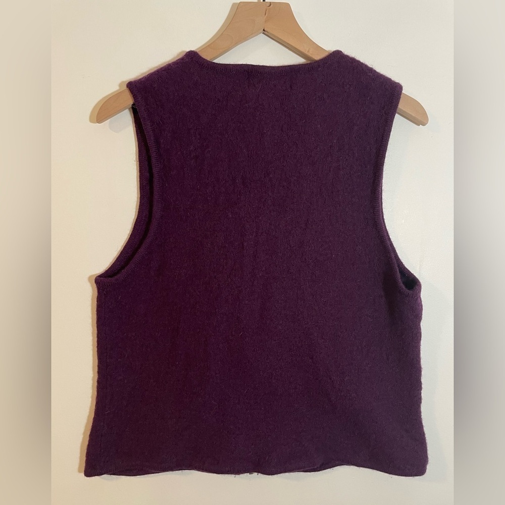 Vintage Sweater Vest Sz Large Jacket Boucle Purple Zip Front Pockets 100% Wool - Picture 5 of 8
